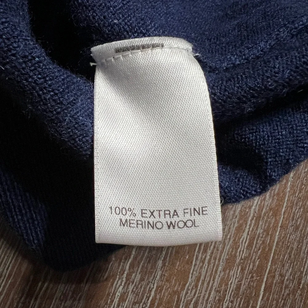 Turnbury Mens Navy‎ Blue V Neck 100% Extra Fine Merino Wool Sweater XLT